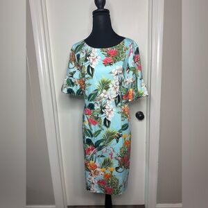 RSVP By Talbots Tropical‎ Flowers Sheath Dress Size 16 P Colorful